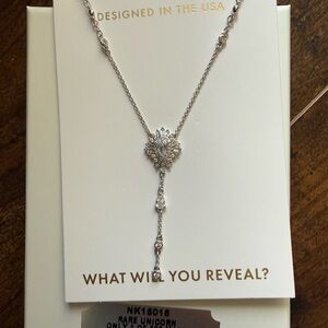 Silver Crystal Lariat Necklace - Delicate Drop Pendant